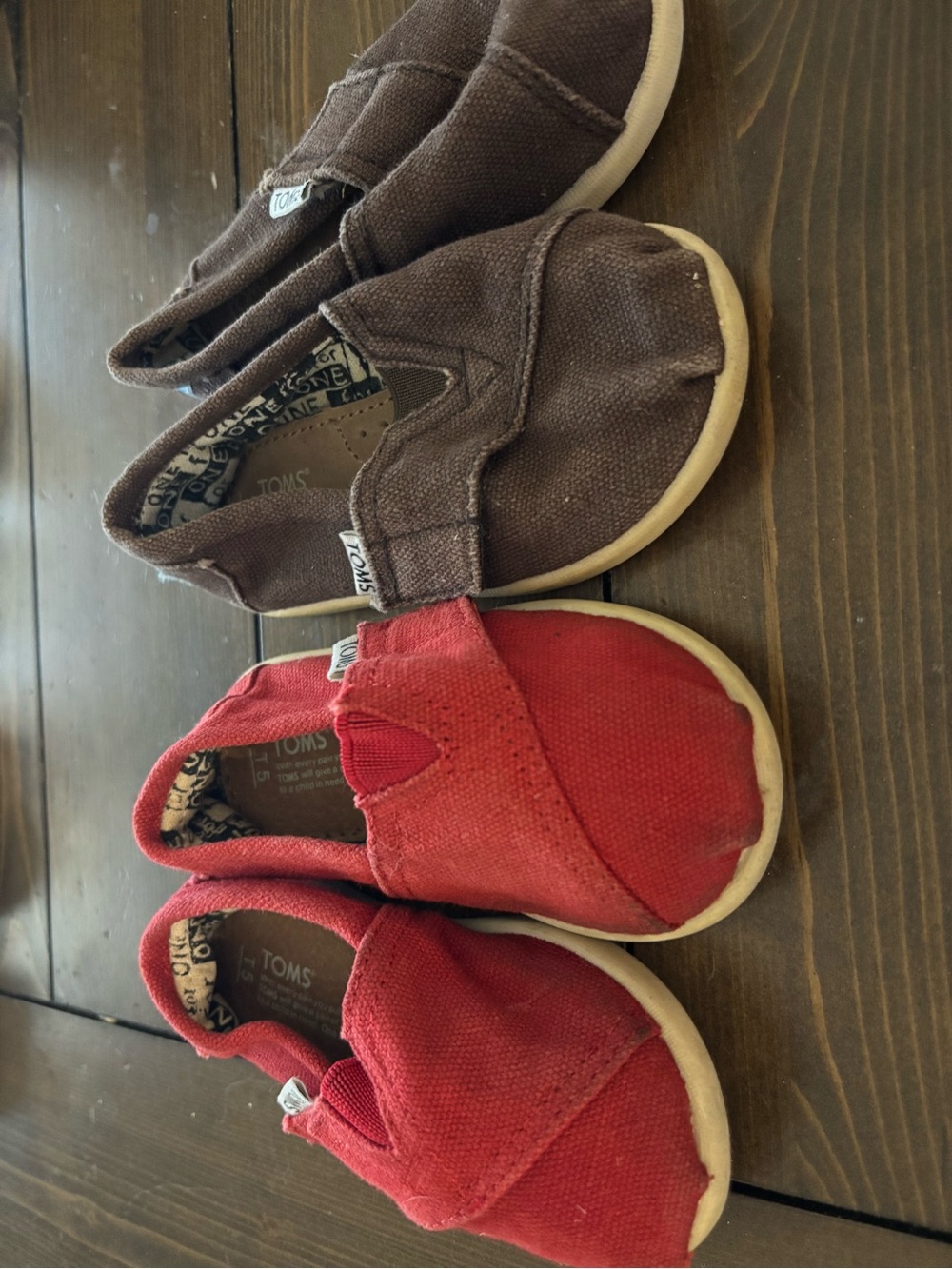 Toms Kids Canvas Slip-On Shoes in Red and Brown
